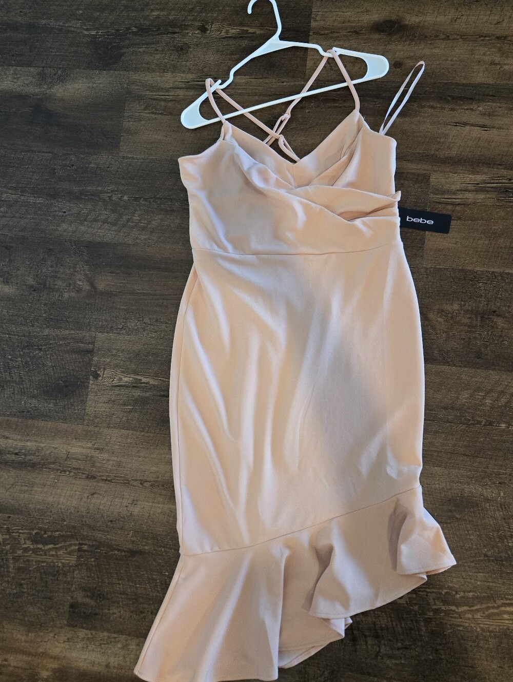 Bebe Angled Flounce Midi Dress